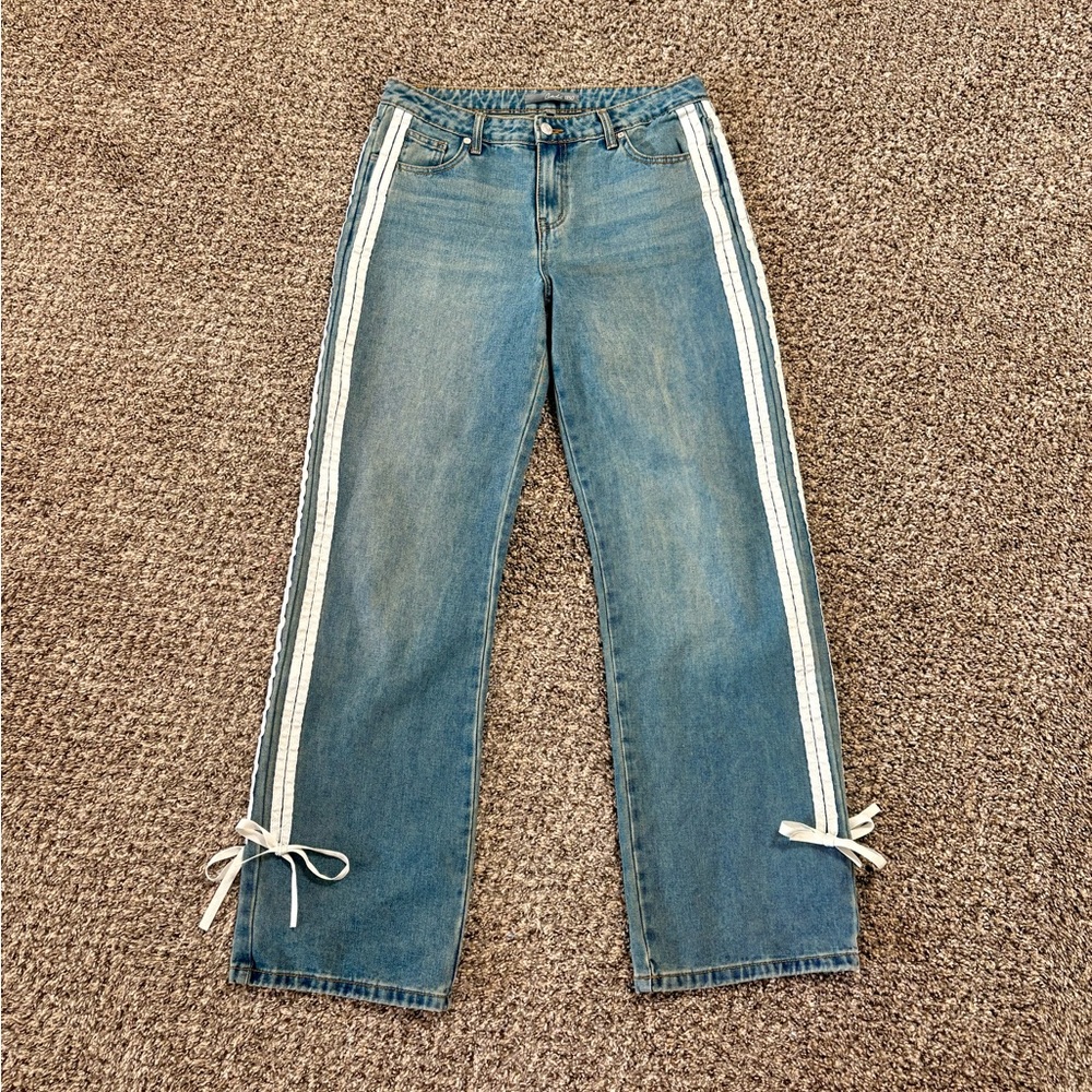 Stylish Blue Jeans with White Stripes